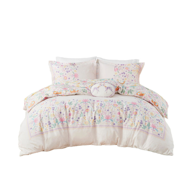 Full/Queen Floral Reversible Cotton Duvet Cover Set with Throw Pillow