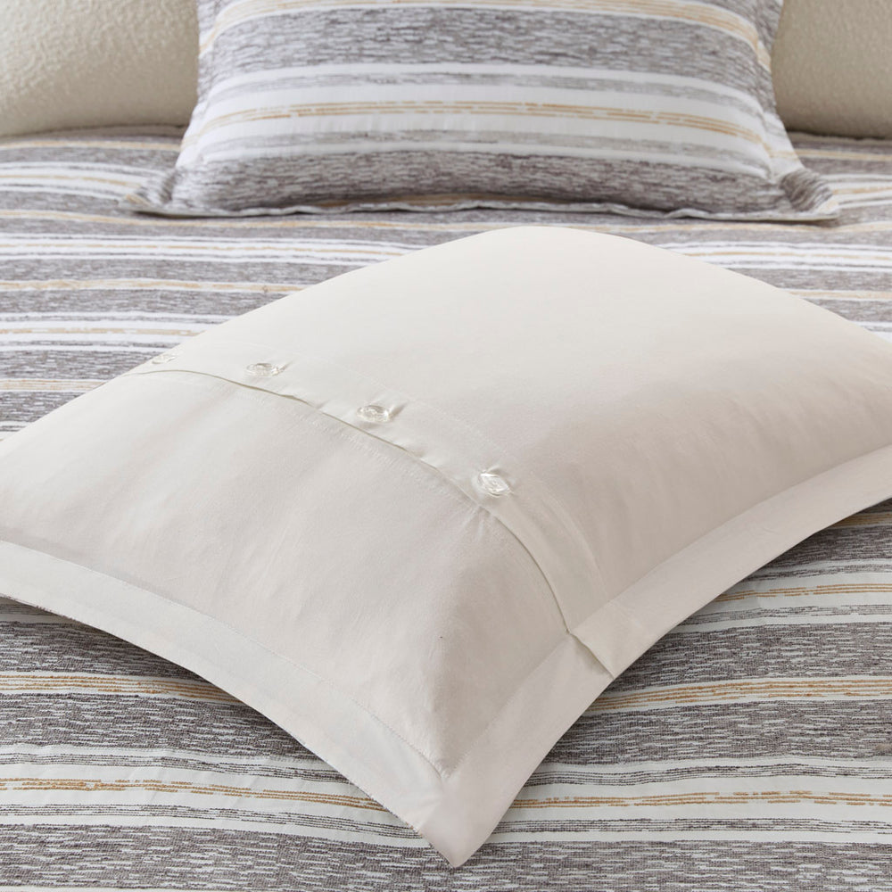 Oversized Chenille Jacquard Striped Comforter Set with Euro Shams and Throw Pillows Media 9