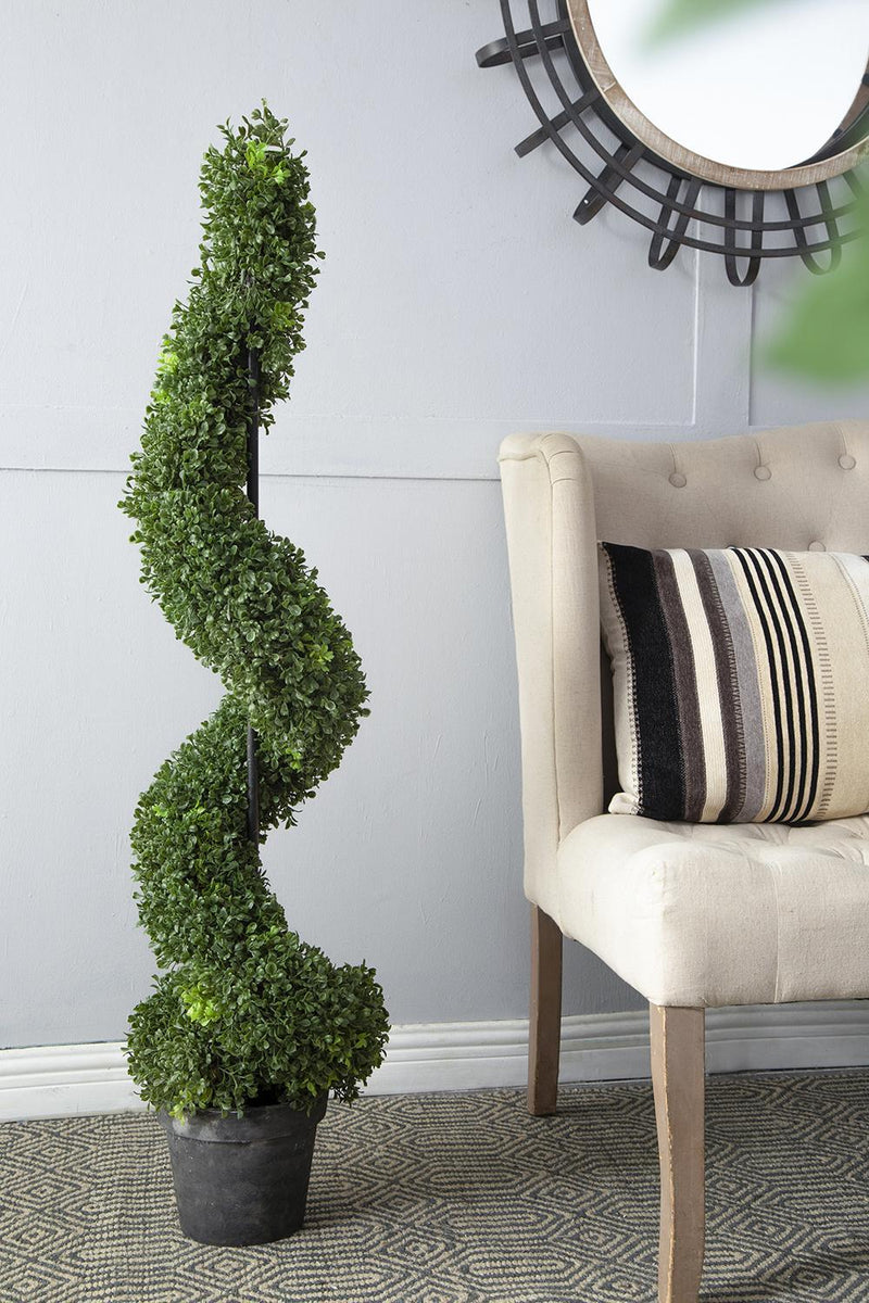9.5x9.5x48' Tall Artificial Spiral Boxwood Topiary in Pot