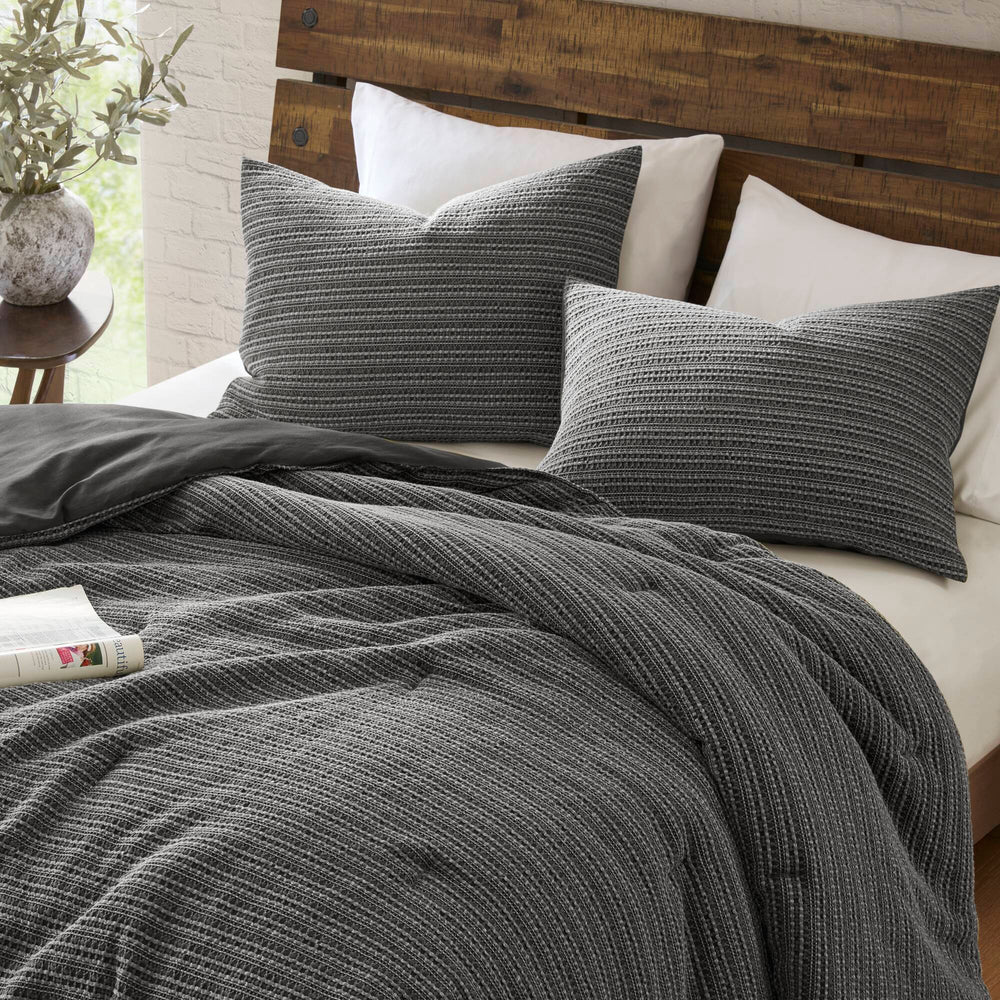 3PCS Full/Queen Waffle Washed Comforter Set Media 18