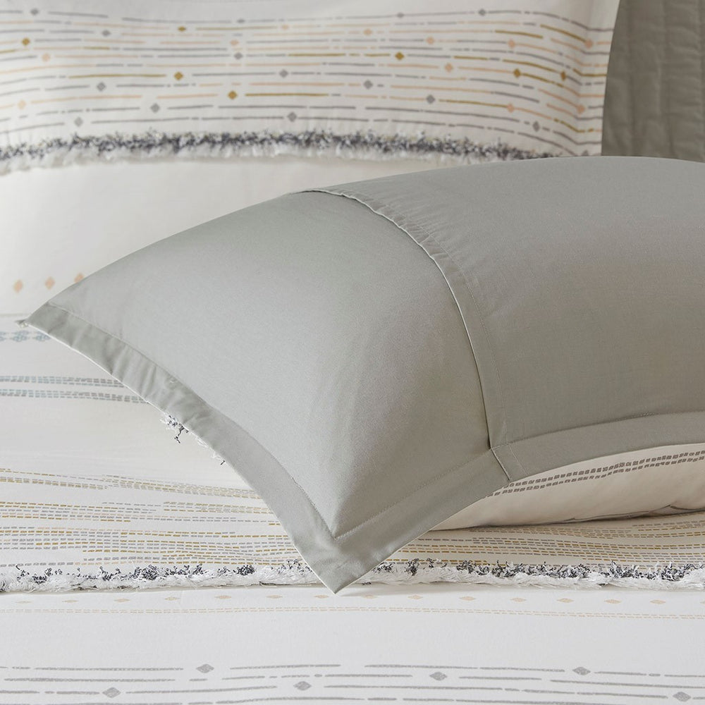 Cotton Printed Comforter Set with Trims Off White/Gray King/Cal King Media 3
