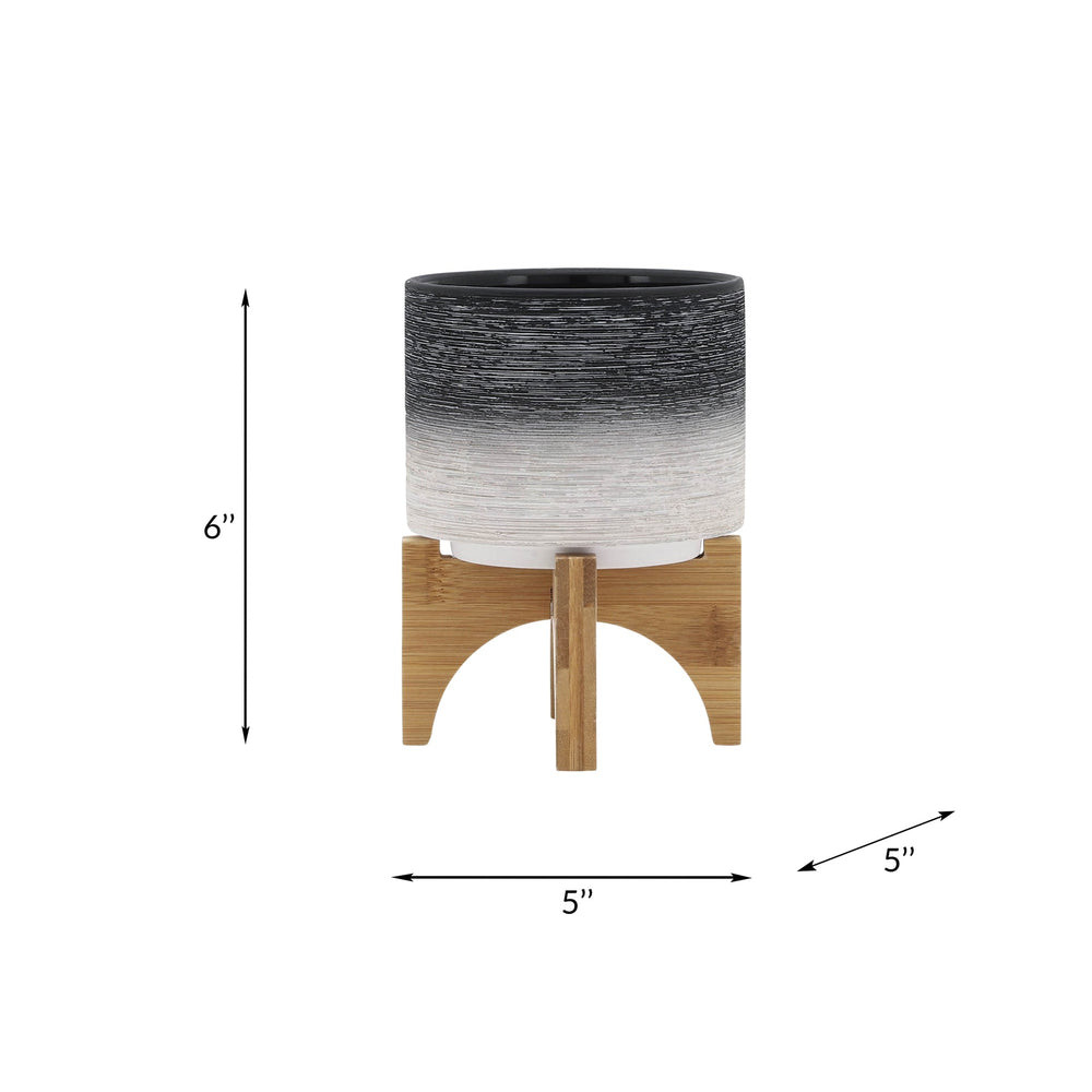 CERAMIC 5' PLANTER ON WOODEN STAND, GRAY Media 9