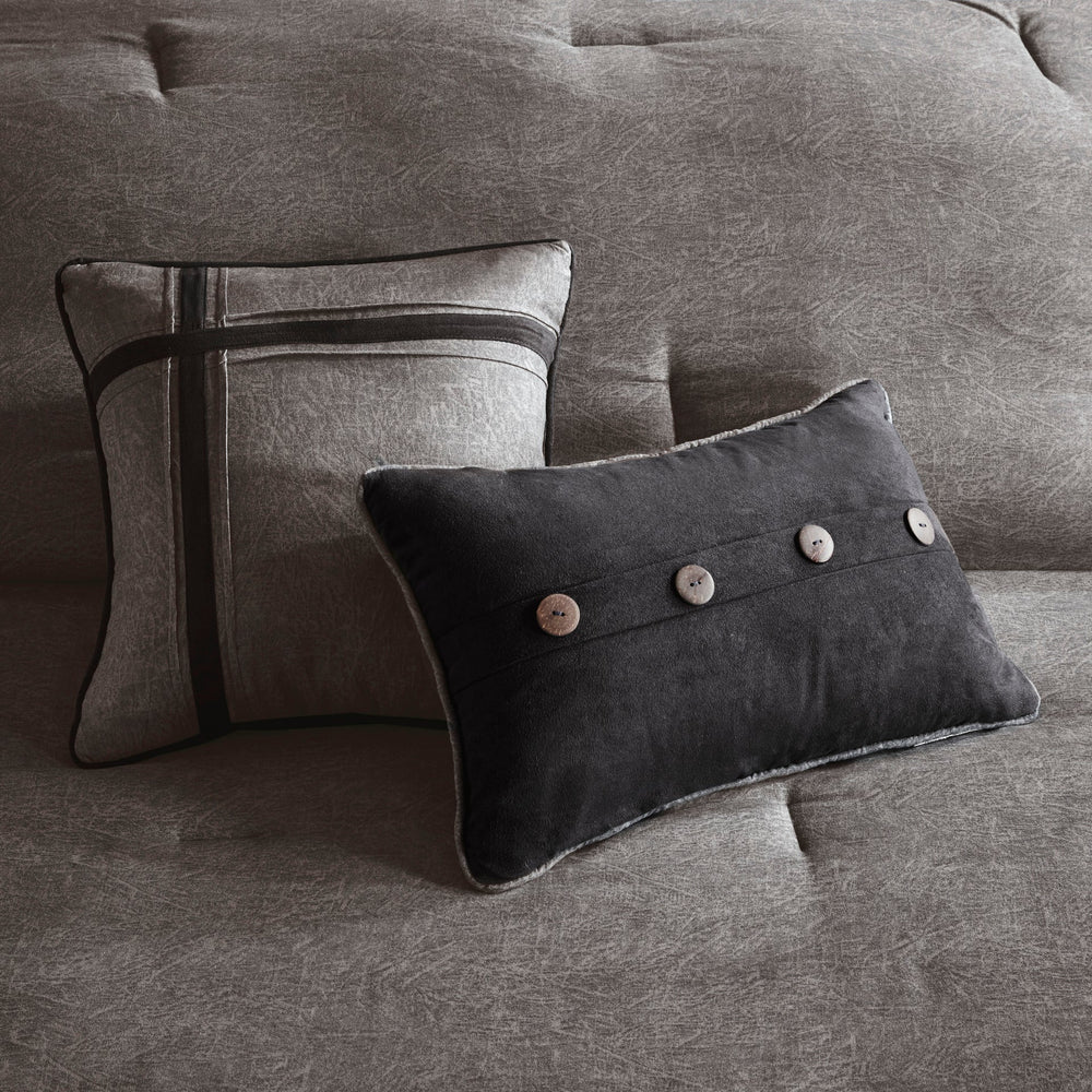 7 Piece Faux Suede Comforter Set Grey Queen Media 2