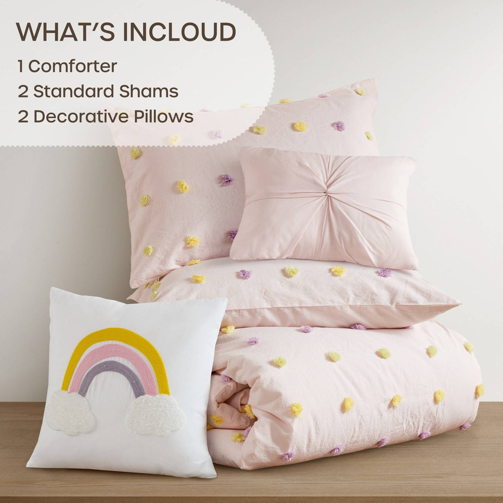 5PCS Full/Queen Cotton Jacquard Pom Pom Comforter Set Media 12