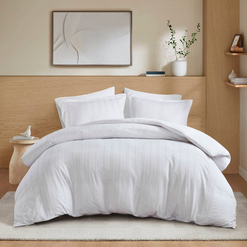 3-Piece Queen Woven Striped Duvet Set