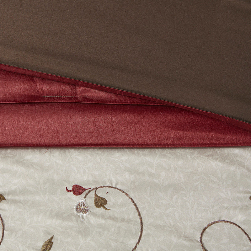 Embroidered 7 Piece Comforter Set Red King