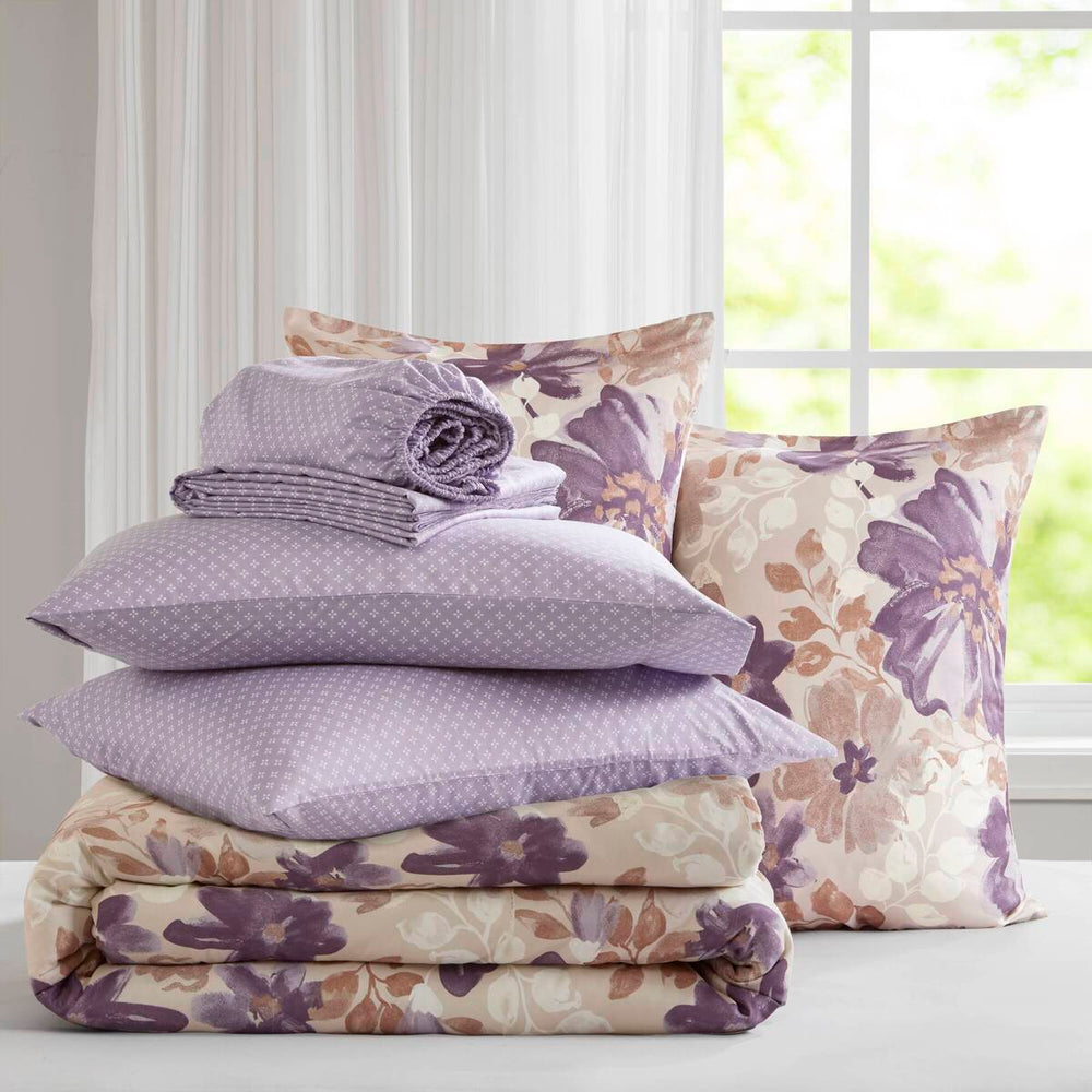 Floral Comforter Set with Bed Sheets Taupe Queen Media 5