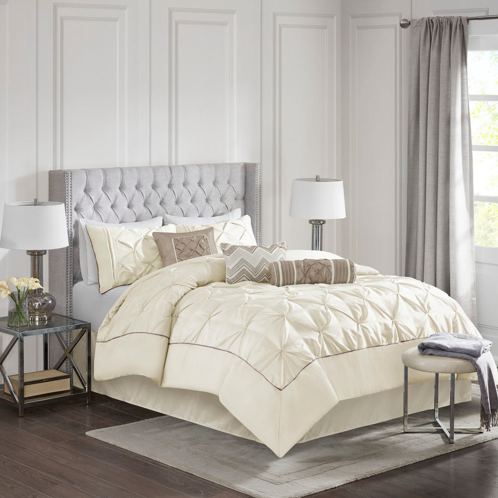 7 Piece Tufted Comforter Set Ivory King Media 1