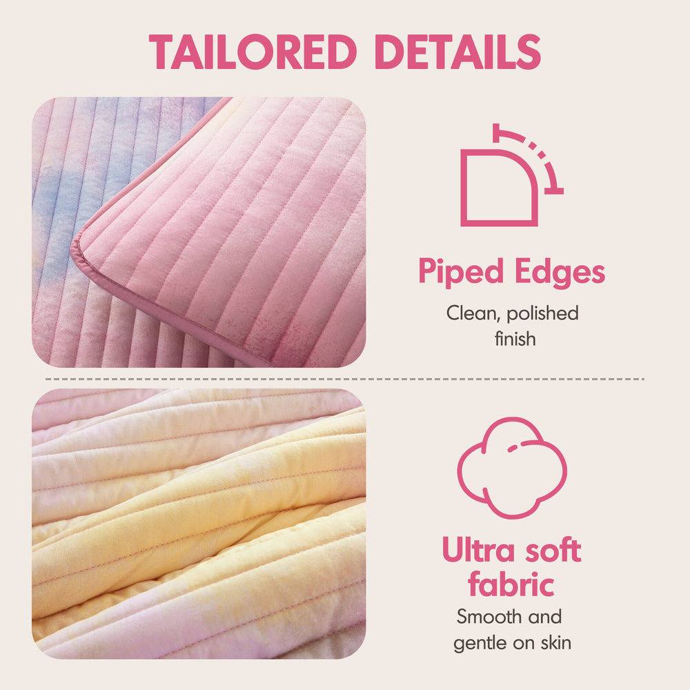4 Pieces Full/Queen Watercolor Tie Dye Printed Quilt Set with Throw Pillow,Pink Media 11
