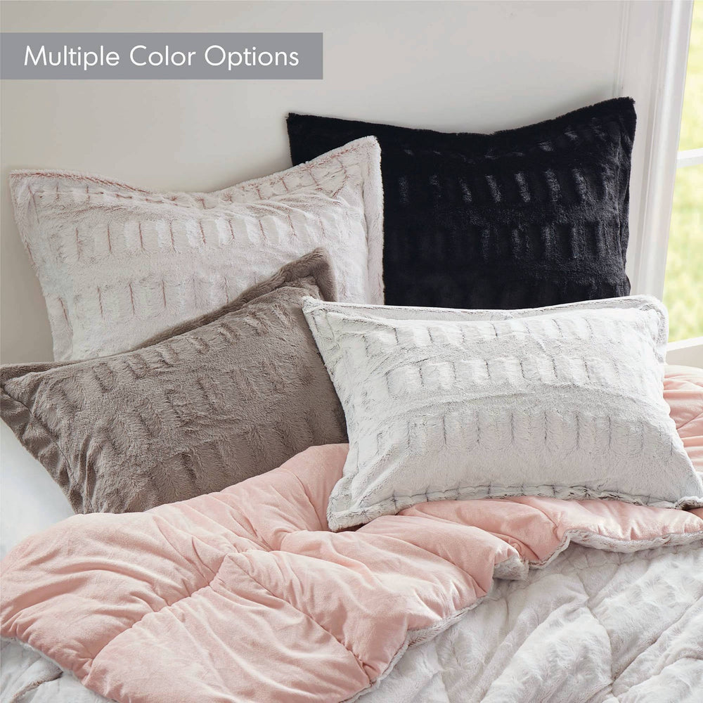 3 PCS King/Cal King Solid Faux Fur Comforter Mini Set Gray Media 11