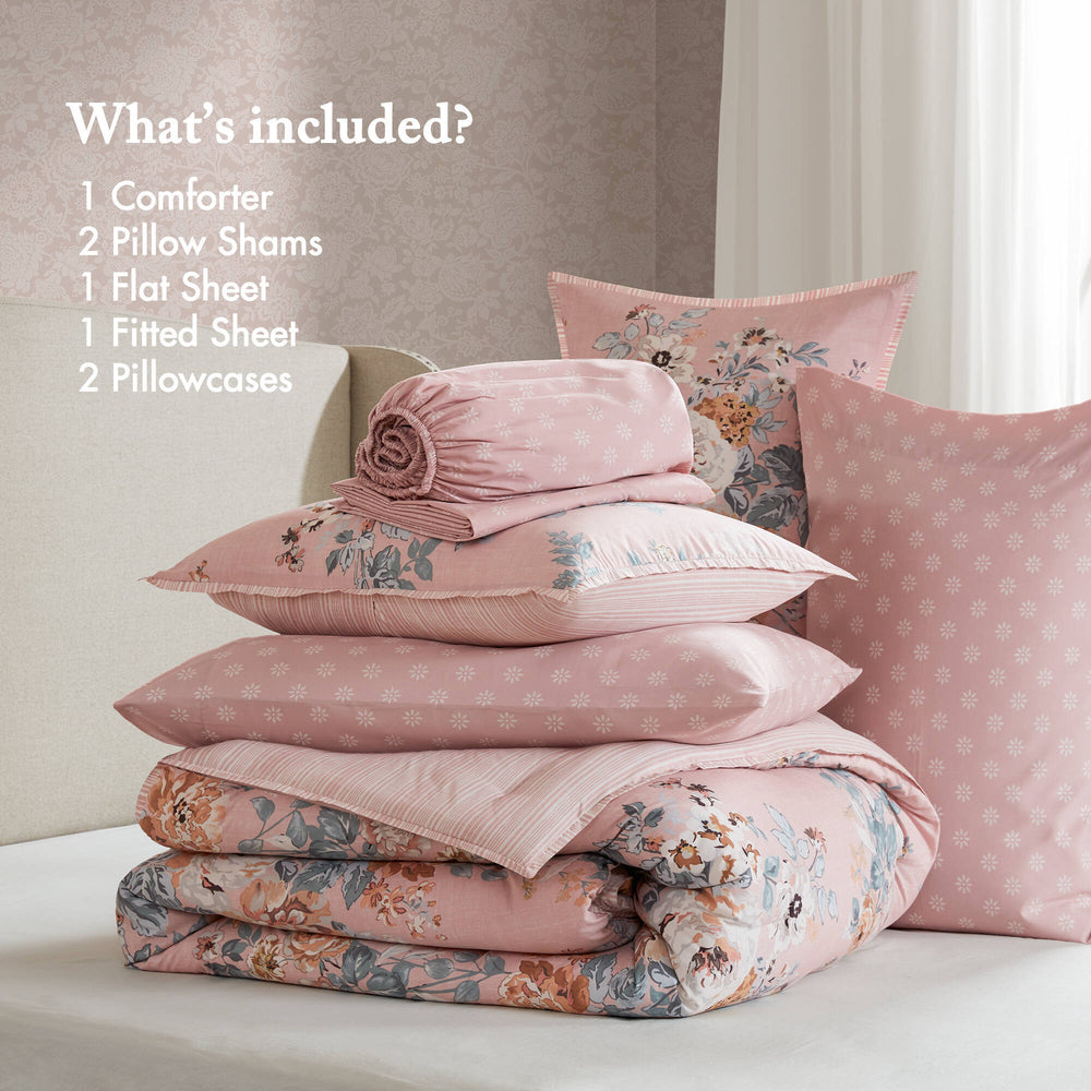 7-Piece King 7 Piece Vin -inspired Collection floral print,Pink Media 4