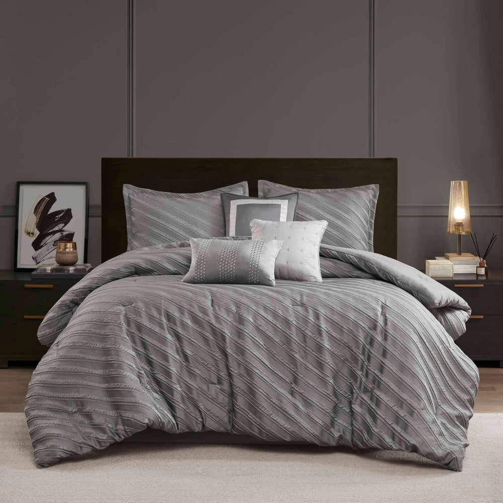 7 PCS Queen Comforter Set Grey Media 13