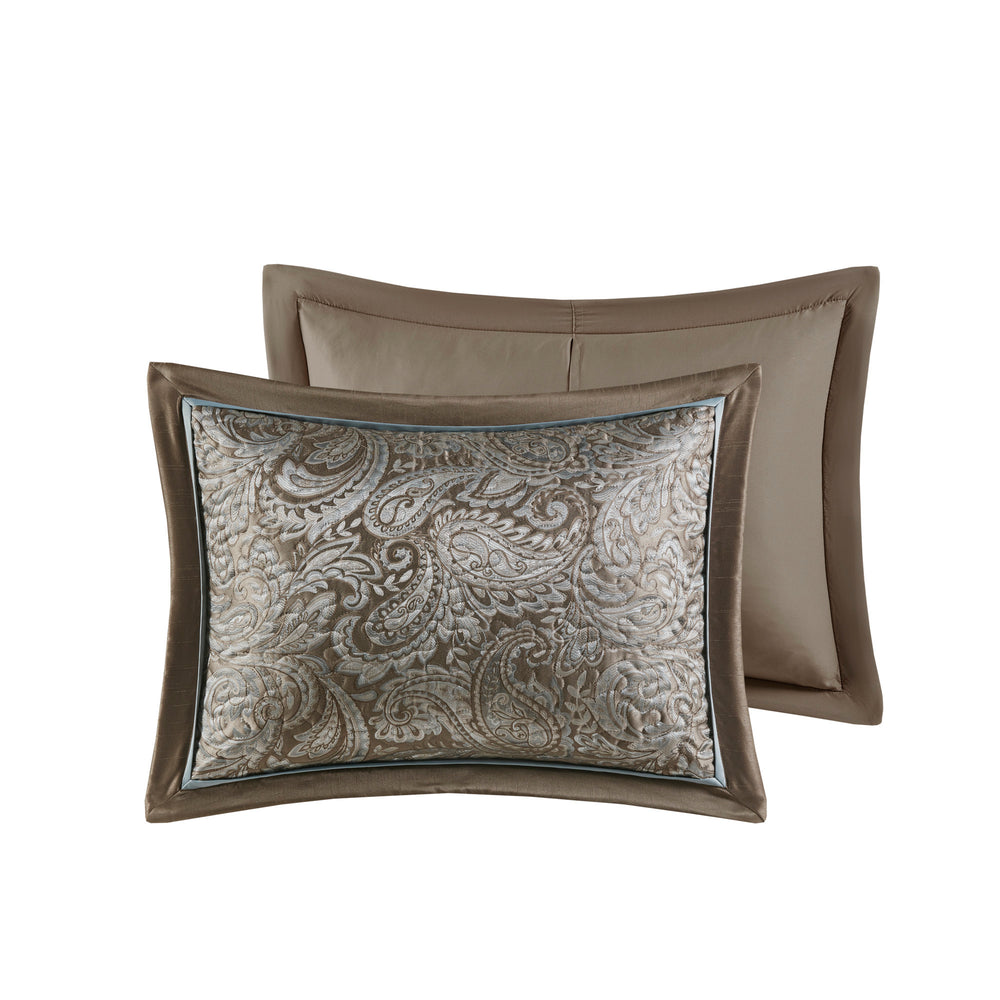5 Piece Jacquard Bedspread Set with Throw Pillows Blue/Brown Queen Media 7