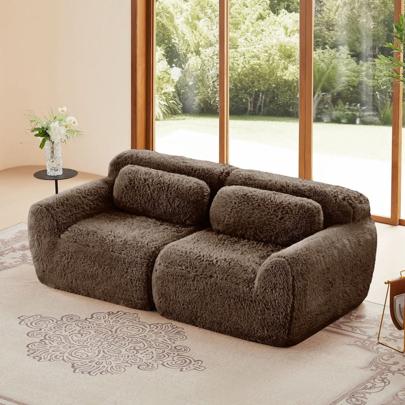2 Seater Modular Sofa Plush Fabric Ergonomic Design Living Room Couch Chocolate Includes Pillows