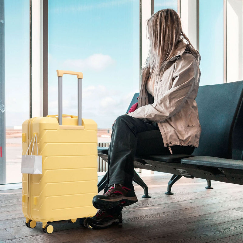 ABS Luggage Set Spinner Wheel 3-Piece Yellow Waterproof Travel Case 20 24 28 Inch