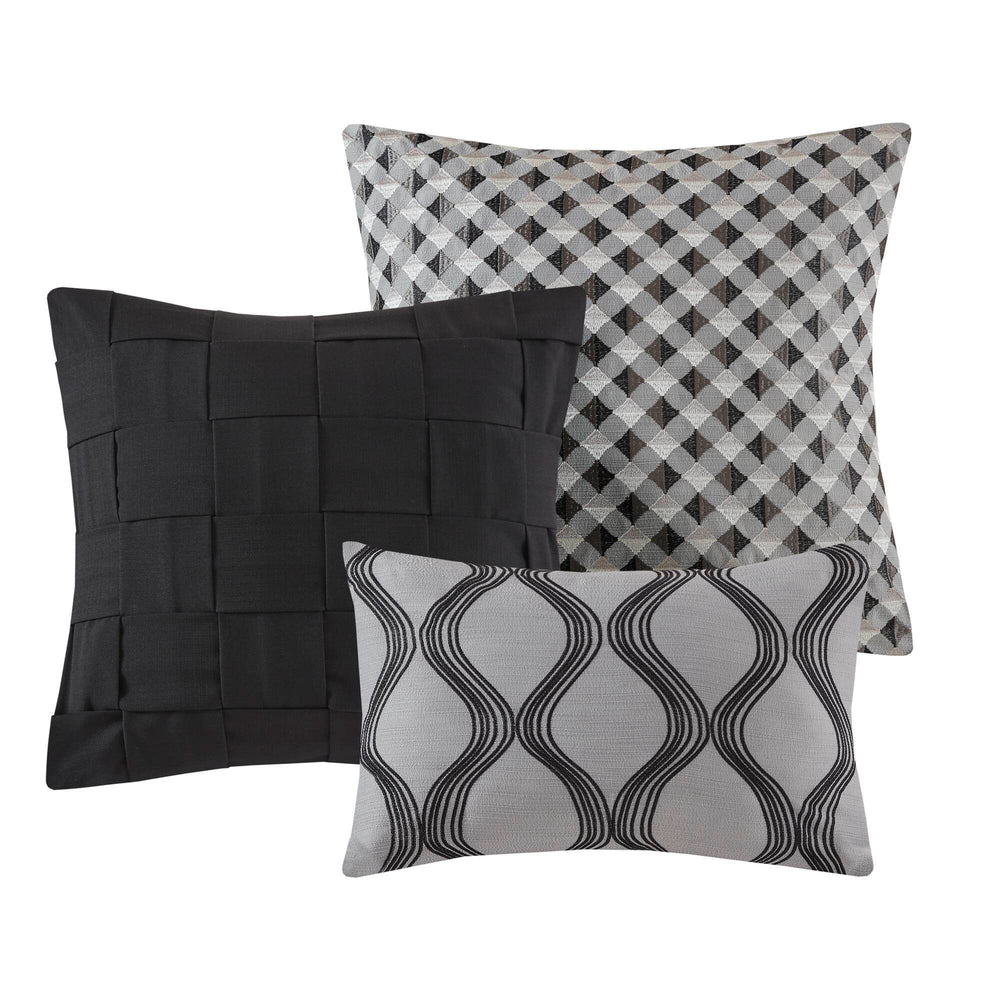 8 Pieces Queen Comforter Set,Black Multi Media 10