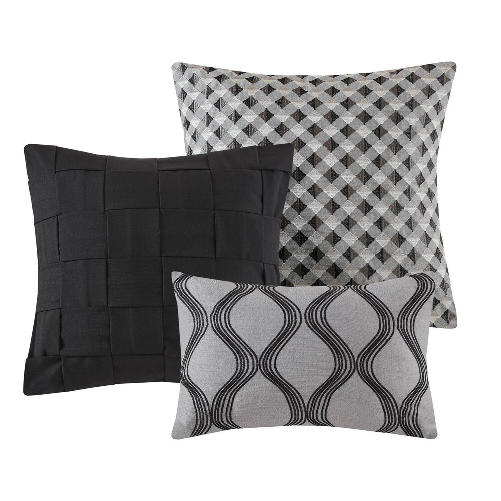 9 Pieces King Comforter Set,Black Multi Media 10