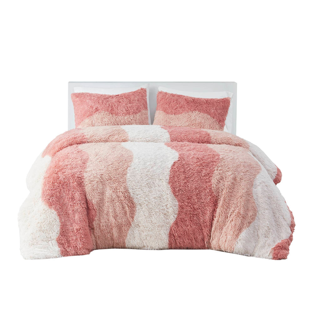 3 PCS King/Cal King Ombre Shaggy Faux Fur Duvet Cover Set Blush Multi Media 10
