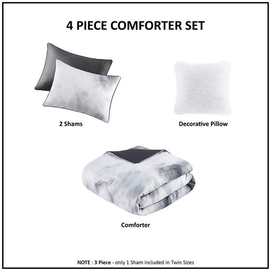 Twin/Twin XL Watercolor Tie Dye Printed Comforter Set with Throw Pillow