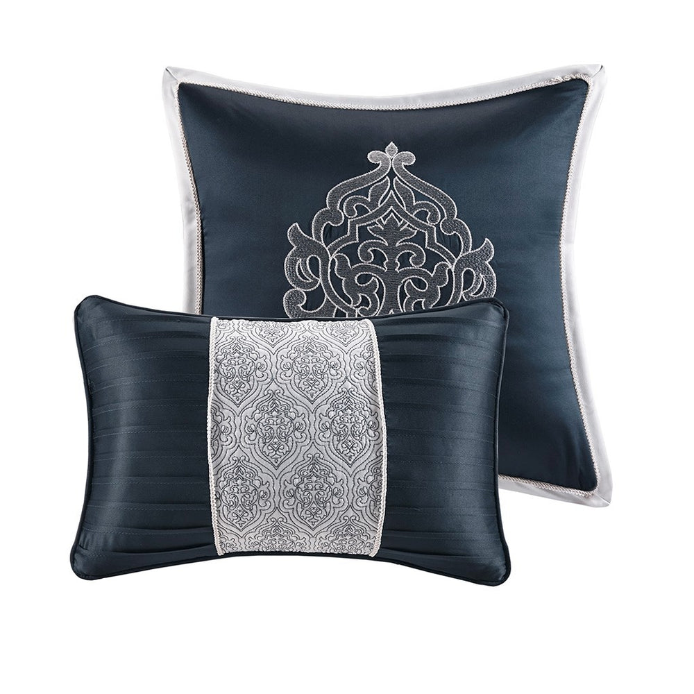 8 Piece Jacquard Comforter Set Navy/Silver King Media 2
