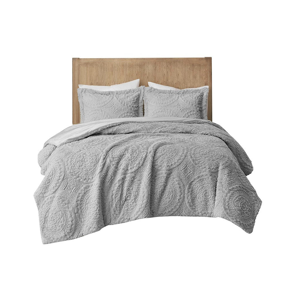 Full/Queen Embroidered Medallion Faux Fur     Comforter Mini Set Media 2