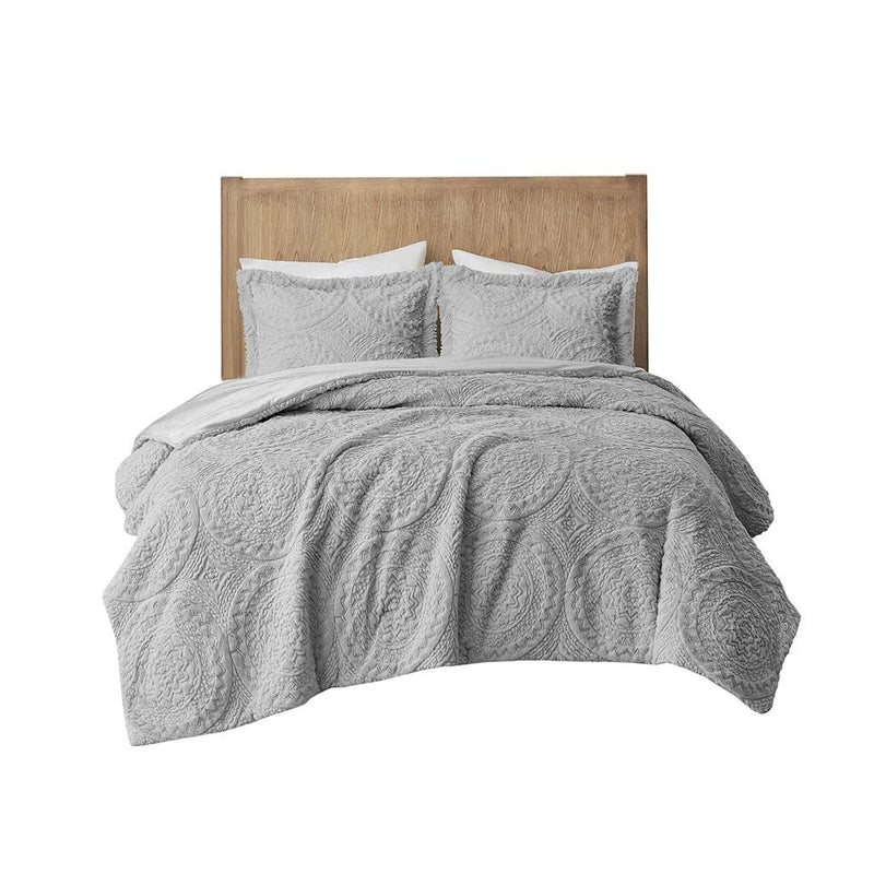 Full/Queen Embroidered Medallion Faux Fur     Comforter Mini Set