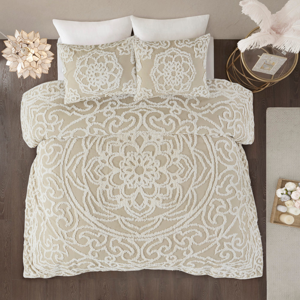 King/Cal King 3 piece Tufted Cotton duvet cover set Media 1