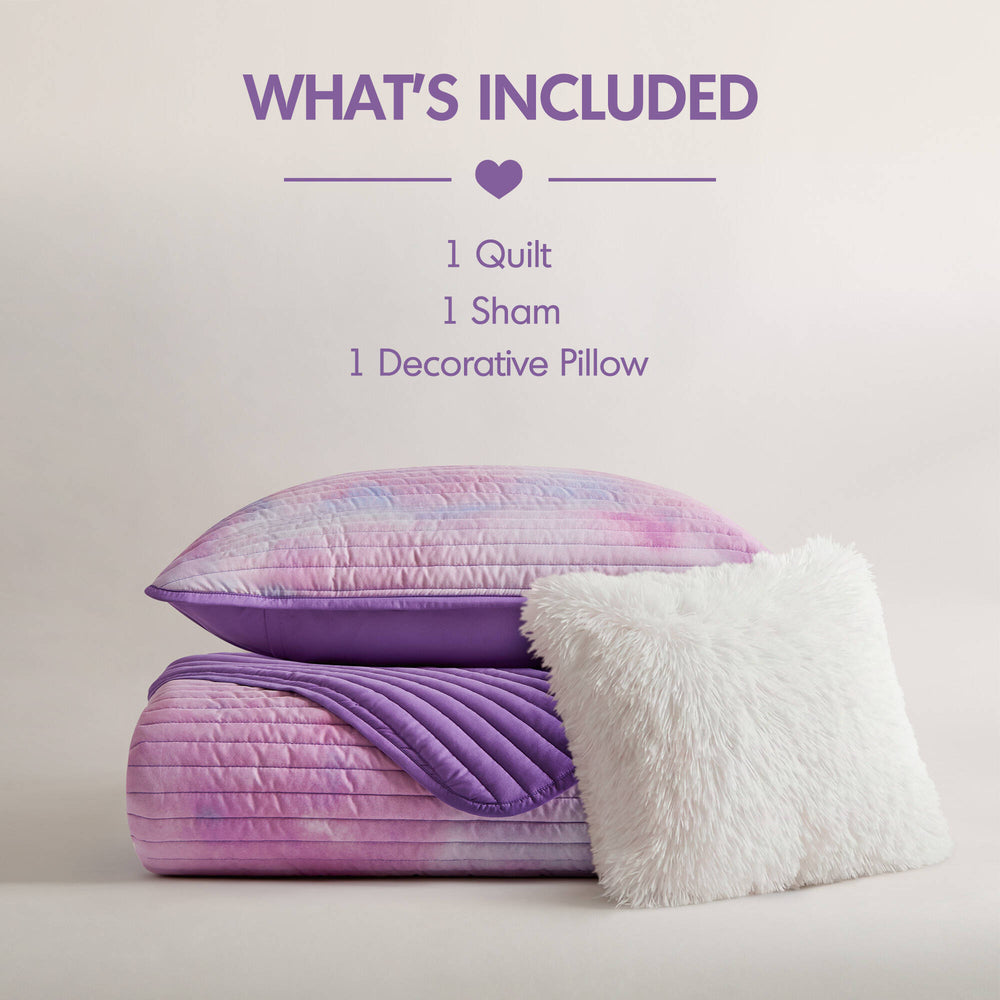 3 Pieces Twin/Twin XL Watercolor Tie Dye Printed Quilt Set with Throw Pillow,Purple Media 13