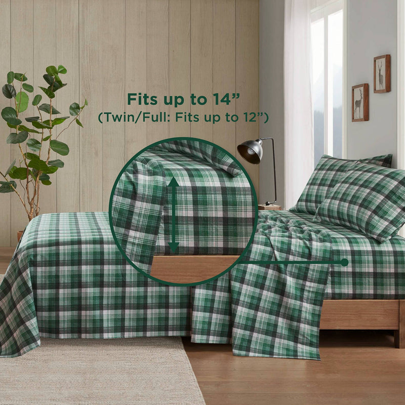 4 PCS Cal King Sheet Set Green Plaid