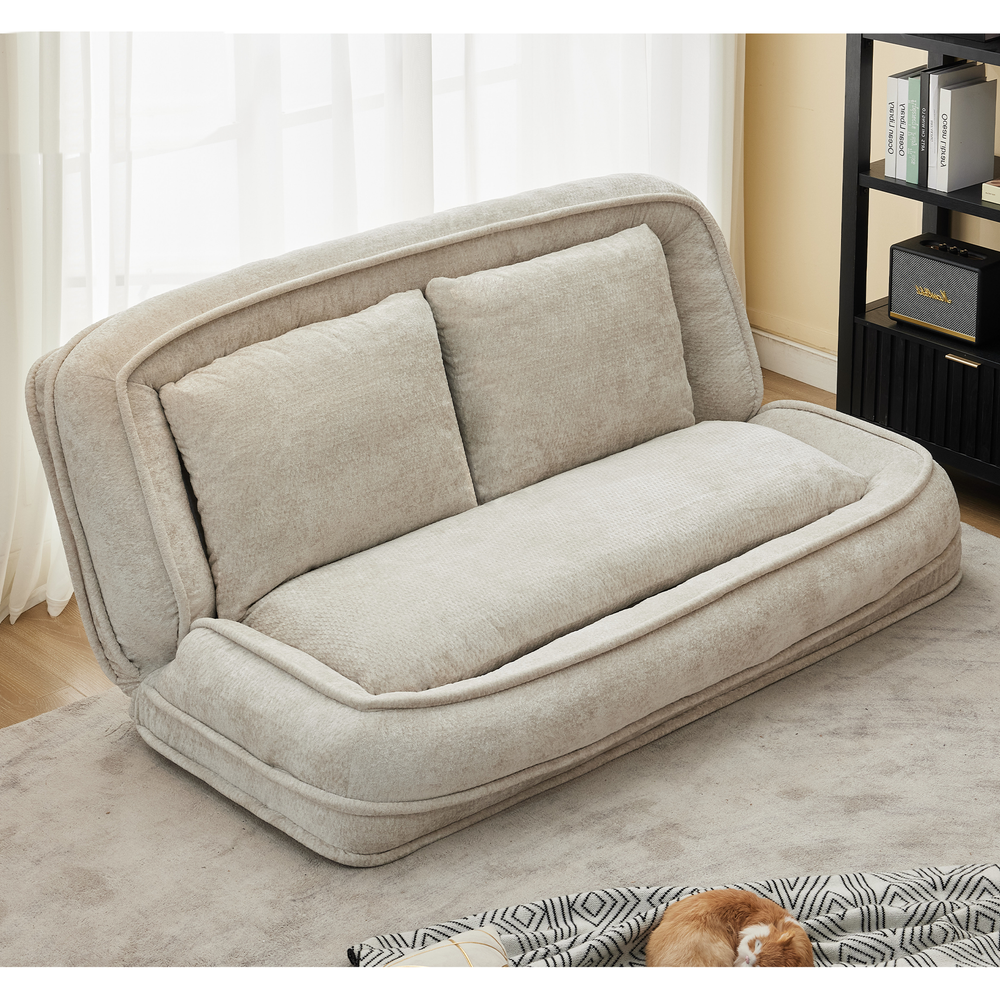 Pet Sofa Bed Chenille 2-In-1 Lounge Couch With 5 Adjustable Positions For People & Pets Beige Media 19