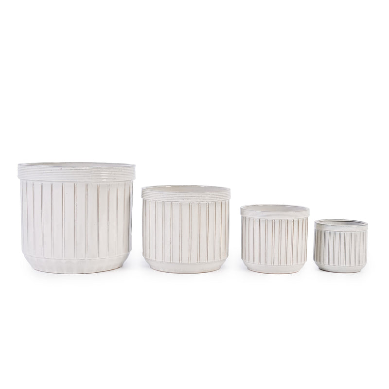 Handmade White Ceramic Planter Set of 4, 6/8/10/12 Inch Diameter, Vertical Line Pattern for Succulents & Cacti, Indoor/Outdoor Use on Windowsill & Bookshelf, Breathable Material