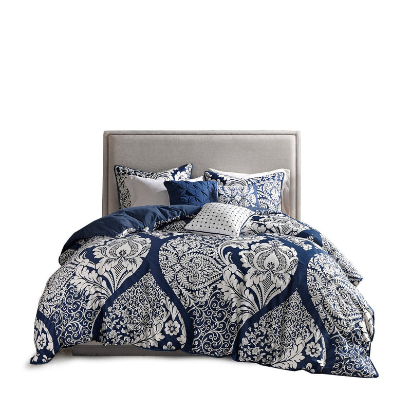 7 Piece Cotton Printed Comforter Set Indigo Cal King