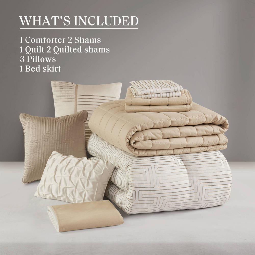 10 PCS King Luxury Jacquard Comforter Set Ivory Media 5