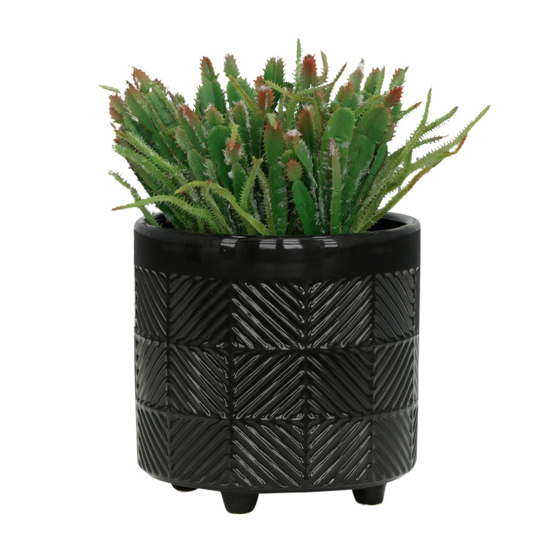 S/2 6/8' TEXTURED PLANTERS, SHINY BLACK