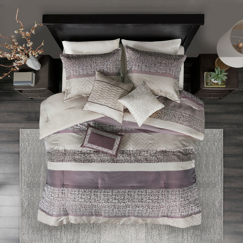 7 Piece Jacquard Comforter Set Purple Queen Media 14