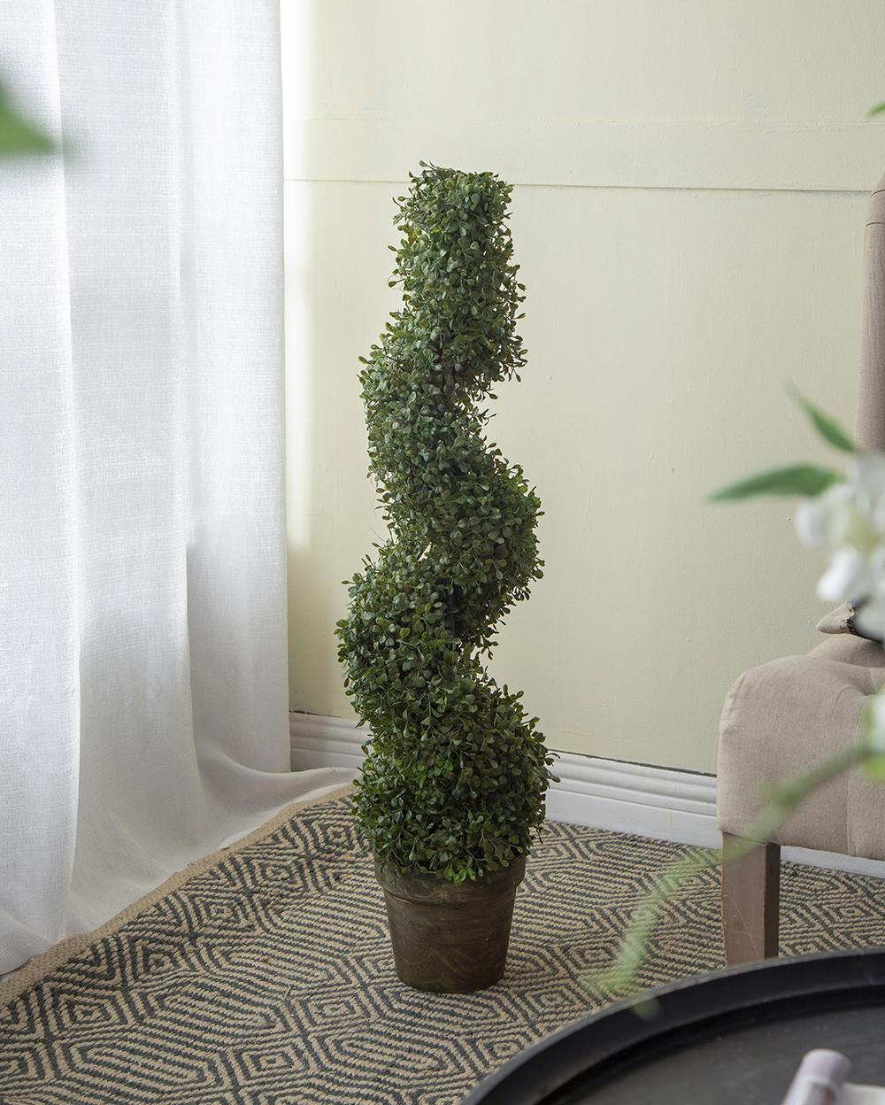7.5x7.5x35' 3 Foot Tall Artificial Spiral Boxwood Tree Media 7