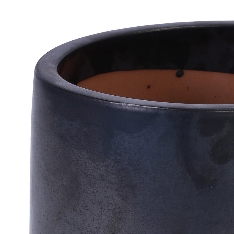 Handmade Black Matte Glazed Ceramic Planter Set of 3, 15/11/9 Inch Diameter, Textured Finish for Orchids & Begonias, Indoor/Outdoor Use on Windowsill & Bookshelf, Breathable Clay