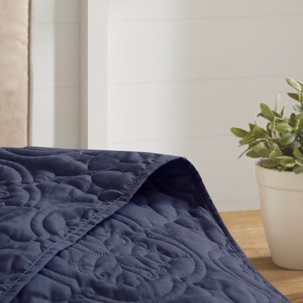 3 Piece Reversible Bedspread Set Navy Full/Queen Media 9