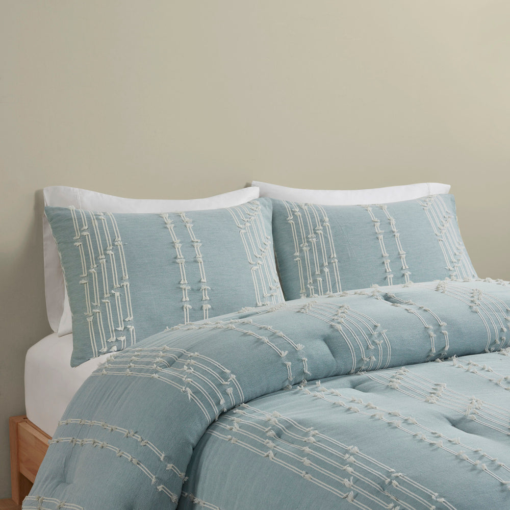 3 Piece Cotton Jacquard Comforter Set Aqua Full/Queen Media 19