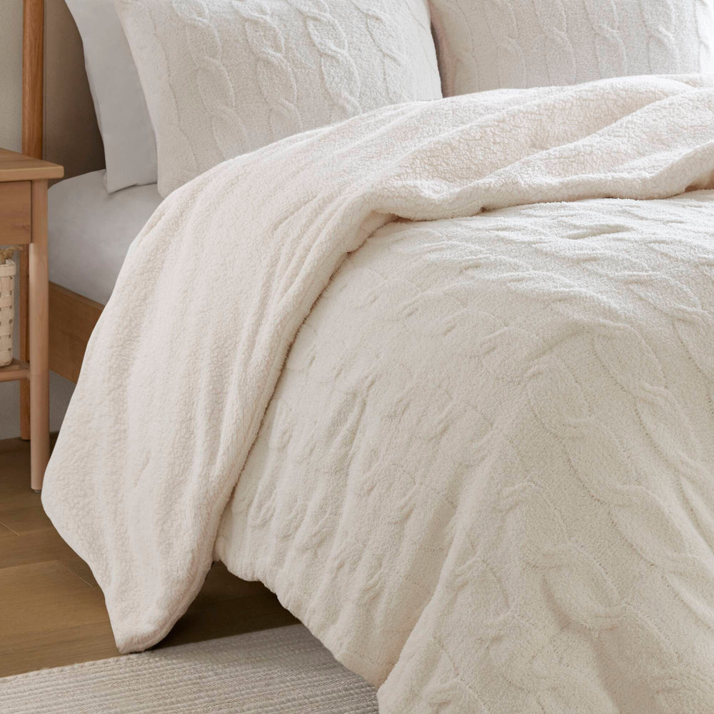 2 Pieces Twin Cable Knit Chenille Comforter Set,Ivory Media 18