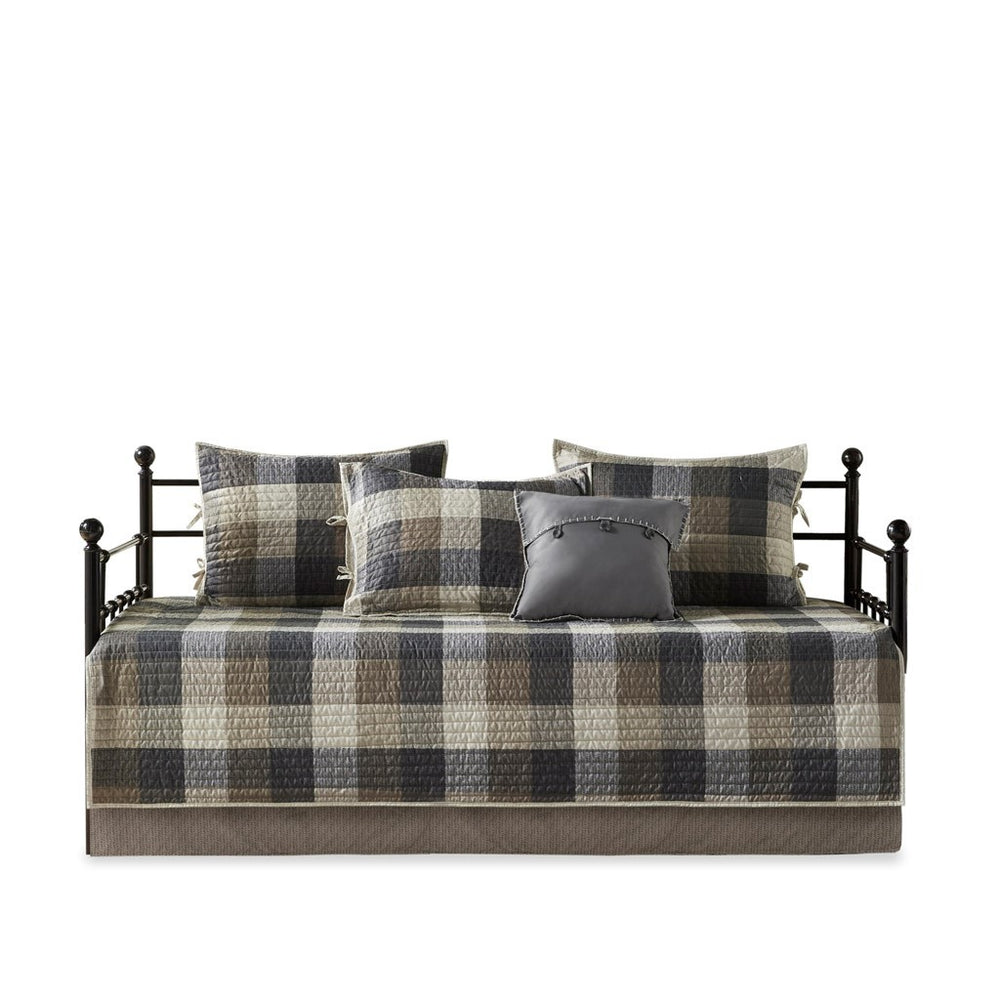 6 Piece Reversible Plaid Daybed Cover Set Neutral Daybed Media 2