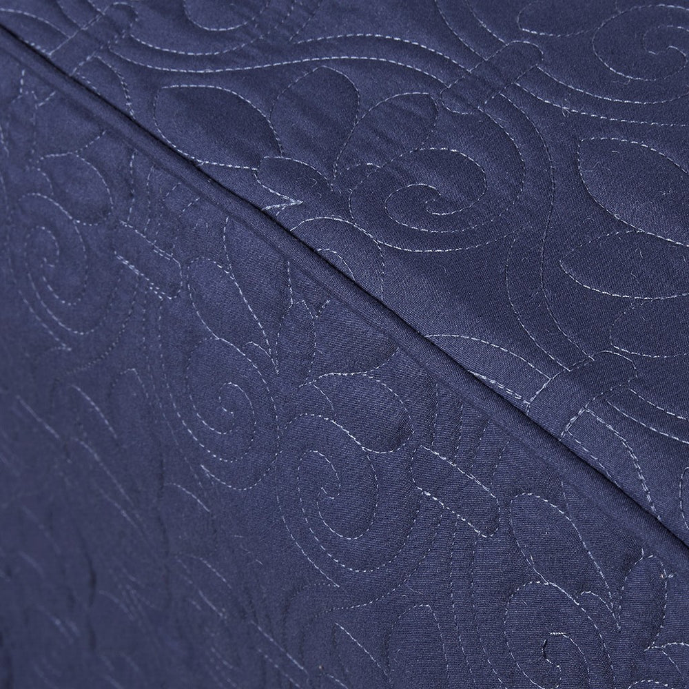 3 Piece Split Corner Pleated Quilted Bedspread Navy Queen Media 14