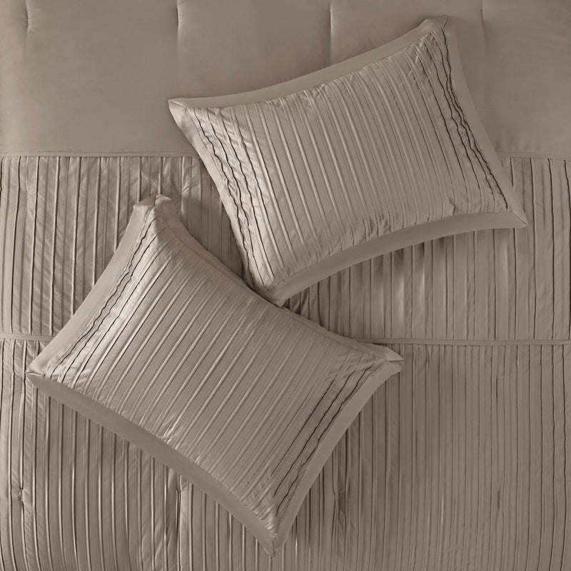 7 Piece Polyester Charmeuse Comforter Set Taupe Cal King