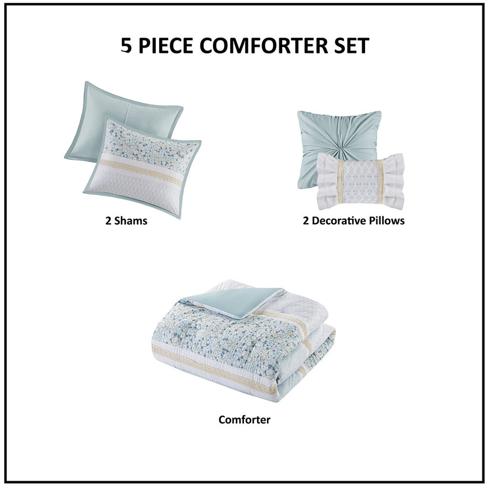 King/Cal King 5 Piece Seersucker Comforter Set with Throw Pillows Media 16