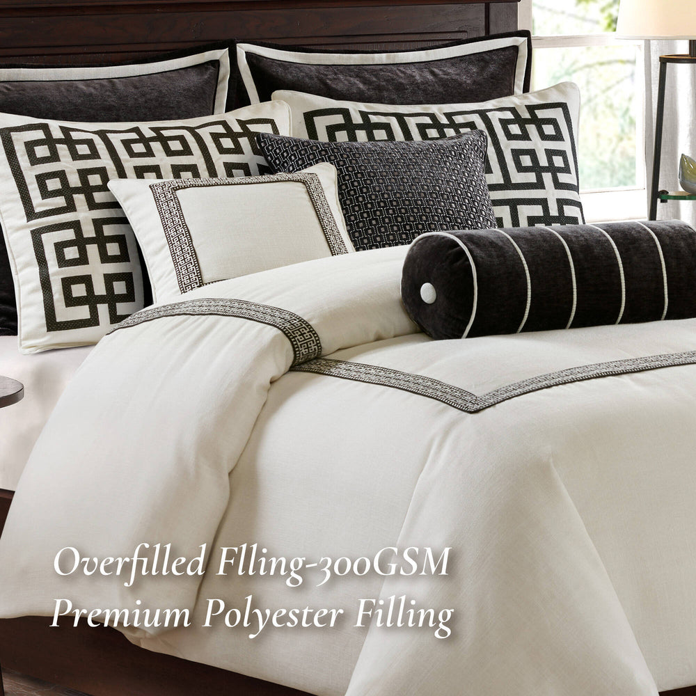 9 PCS King Embroidery Oversized Duvet Style Comforter Set Black/White Media 5