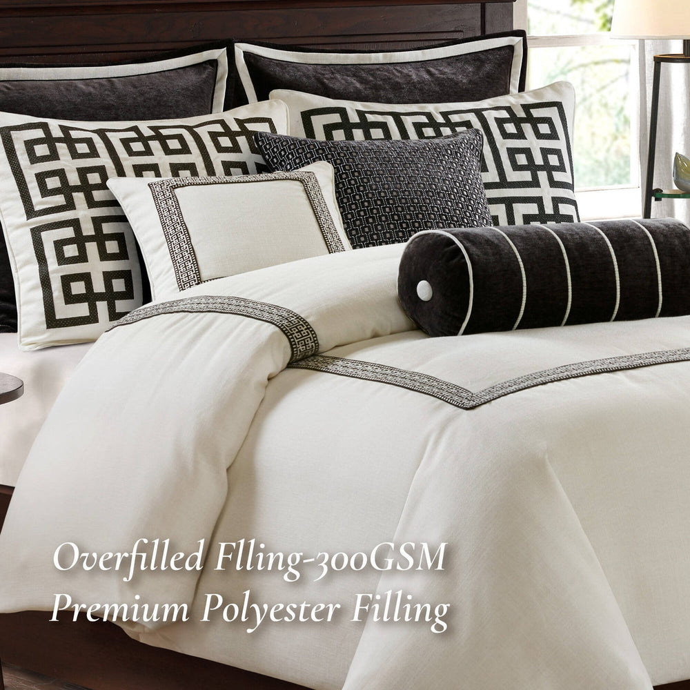 8 PCS Queen Embroidery Oversized Duvet Style Comforter Set Black/White Media 6