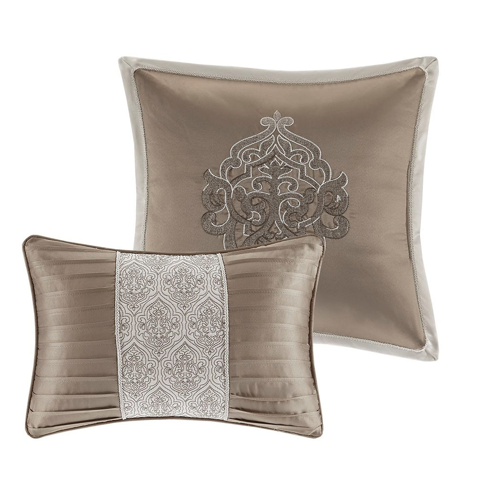 8 Piece Jacquard Comforter Set Tan/Ivory King Media 2