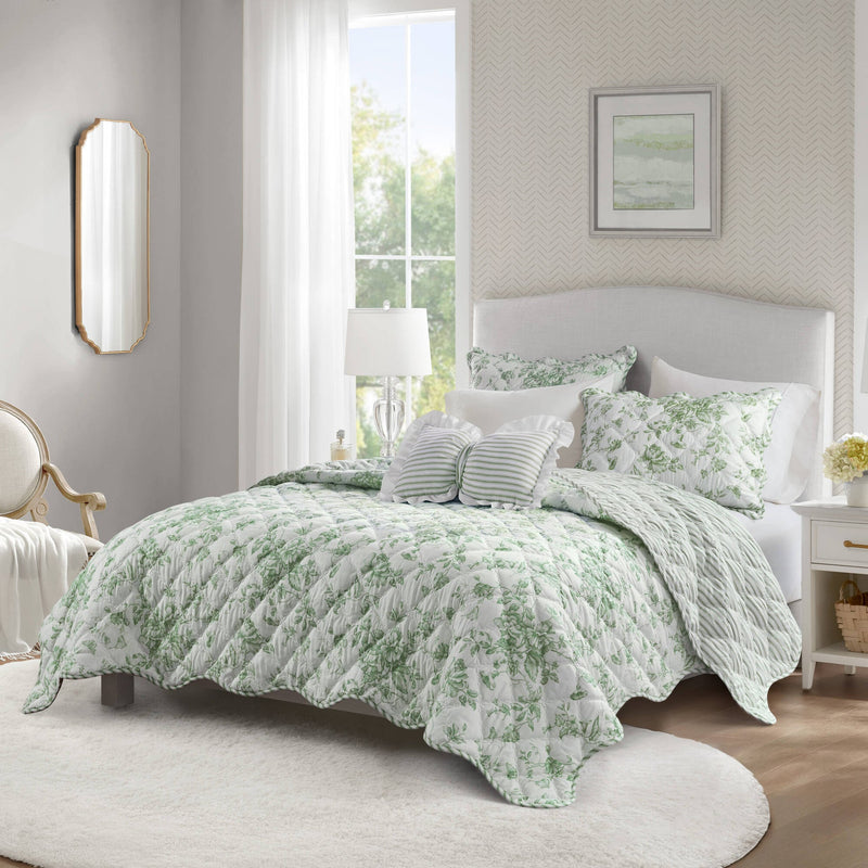 4 Pieces Full/Queen  Quilt Set with Decorative Pillow,Green