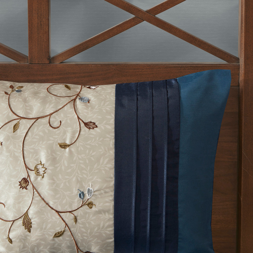 Embroidered 7 Piece Comforter Set Navy Cal King Media 2