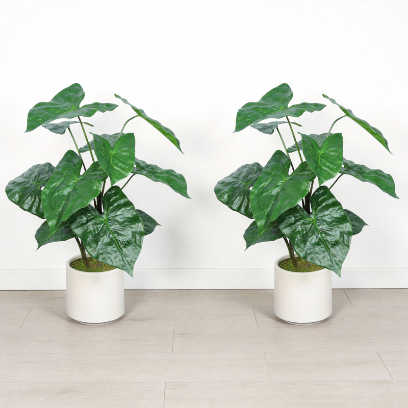 30'' Artificial Tropical Alocasia Leaf Plant With White Pot 2pc/set